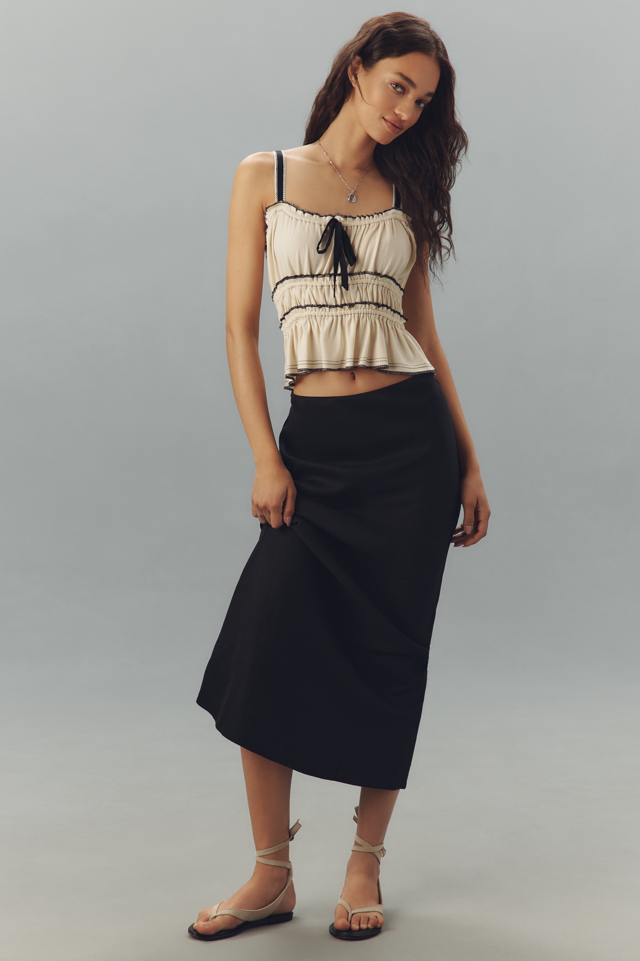 Pilcro Tiered Ruffle-Hem Ruched Tank Top