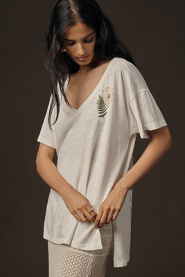 Pilcro The Jordyn Cotton-slub V-neck Oversized Tee By  In White