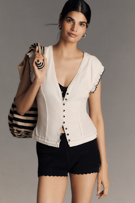 Short-Sleeve V-Neck Button-Front Top