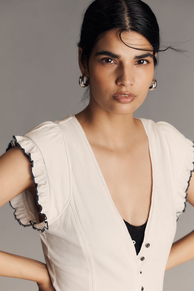 Maeve Short-Sleeve V-Neck Button-Front Top #3