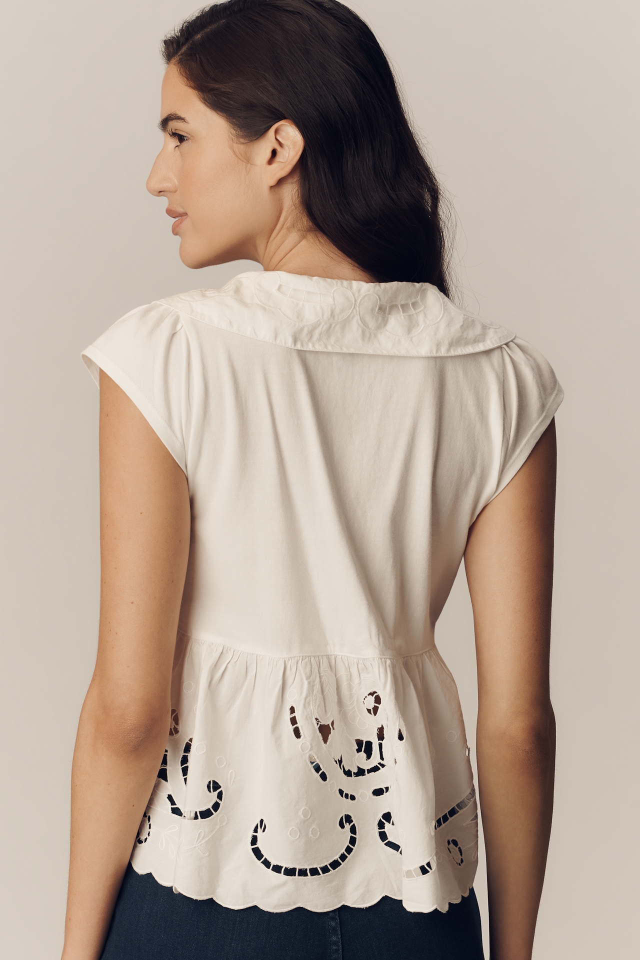 By Anthropologie Cutwork Babydoll Blouse