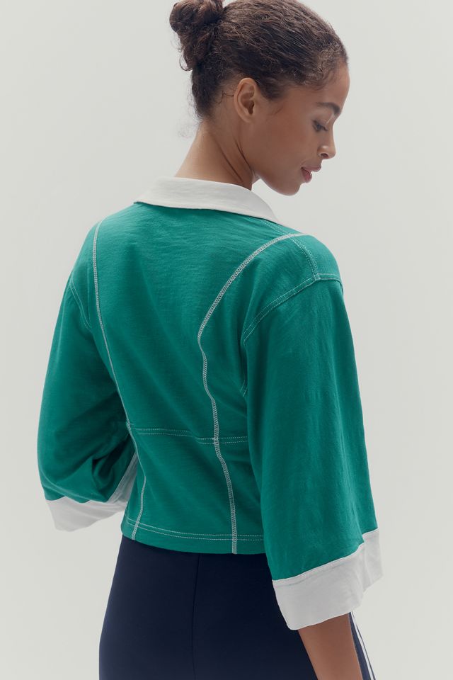 Pilcro Corset-Inspired 3/4 Sleeve Polo Shirt #1
