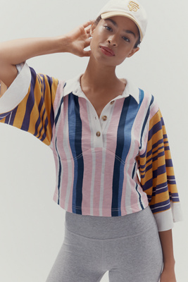 Pilcro Corset-inspired 3/4 Sleeve Polo Shirt