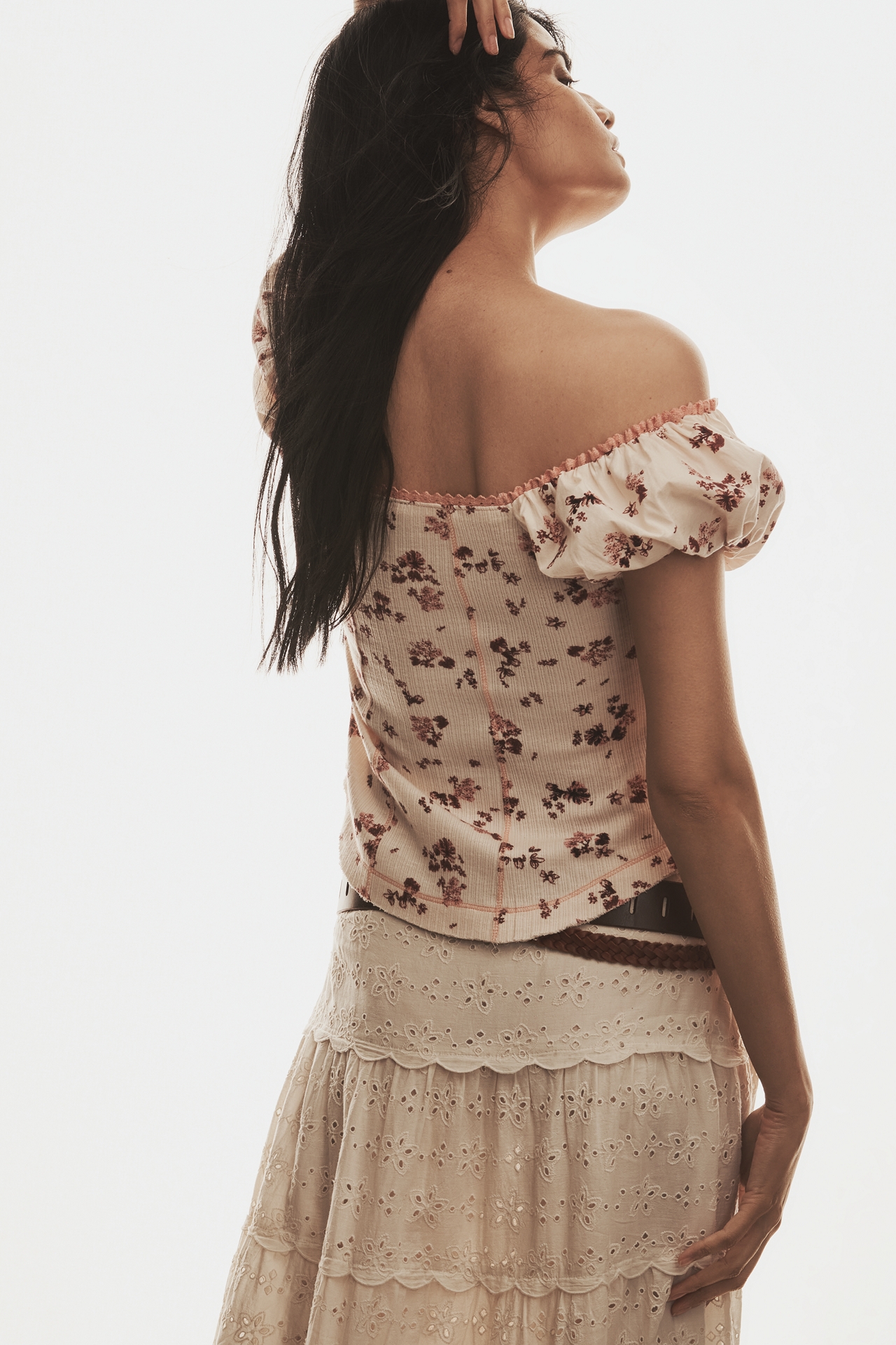 By Anthropologie Puff-Sleeve Off-The-Shoulder Corset Top
