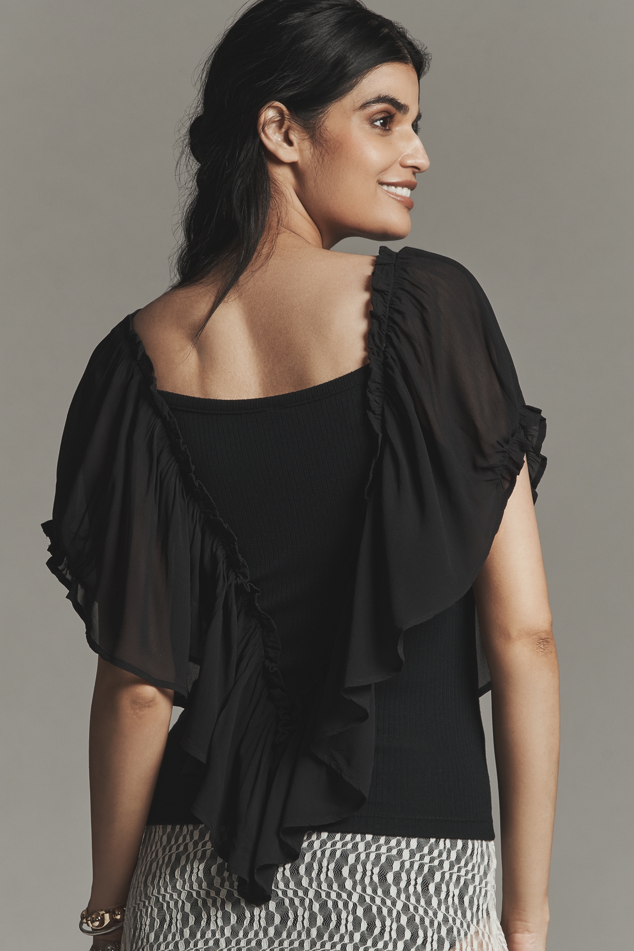 By Anthropologie Short-Sleeve Chiffon Mix Top