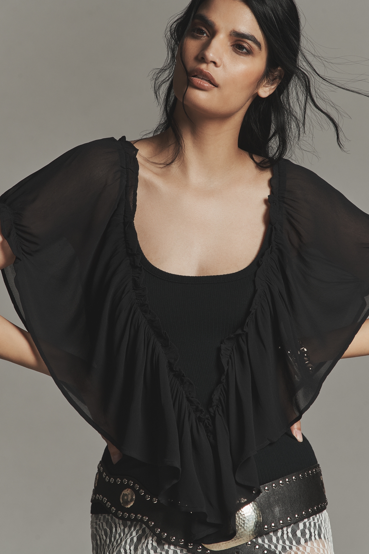 By Anthropologie Short-Sleeve Chiffon Mix Top