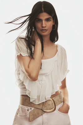 Short-Sleeve Chiffon Mix Top