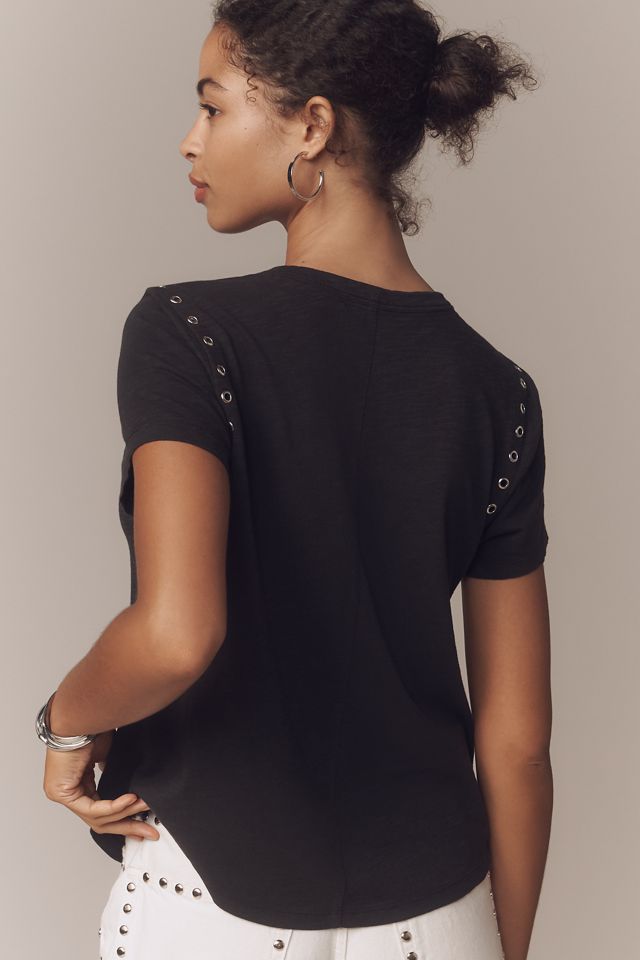 The Bennie Cotton Slub Crew-Neck Grommet Tee by Pilcro #1