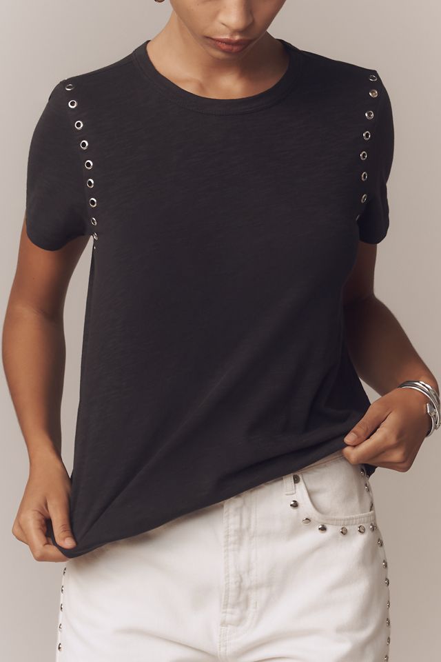 The Bennie Cotton Slub Crew-Neck Grommet Tee by Pilcro #3