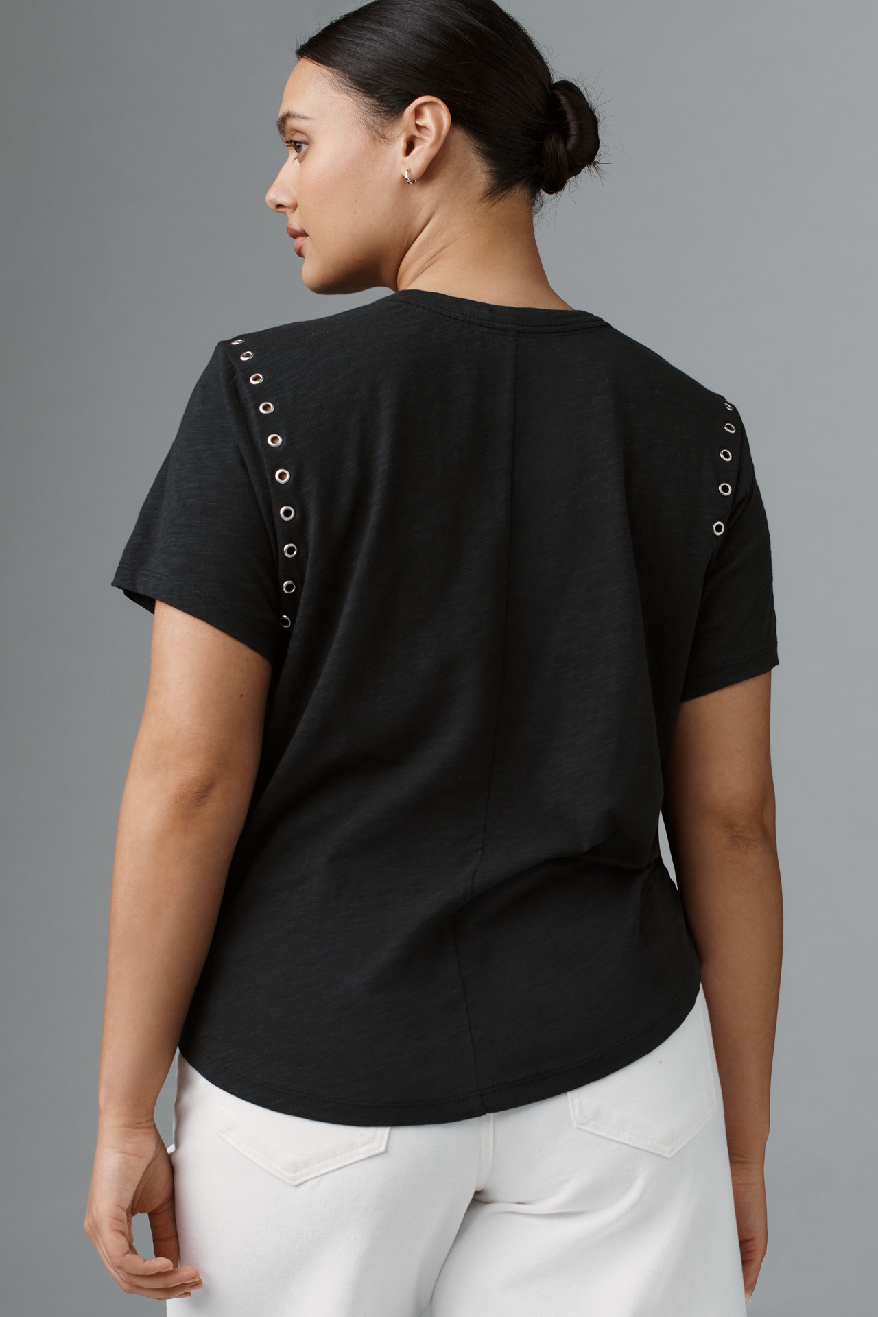 The Bennie Cotton Slub Crew-Neck Grommet Tee by Pilcro