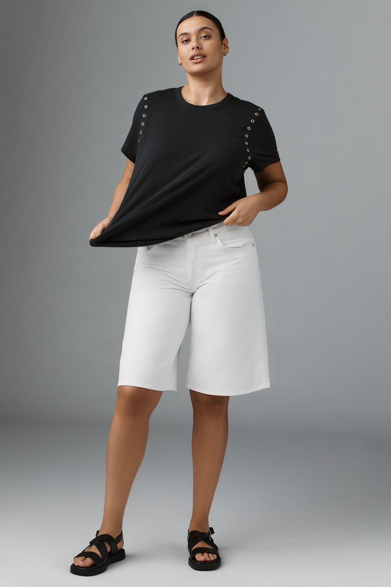 The Bennie Cotton Slub Crew-Neck Grommet Tee by Pilcro