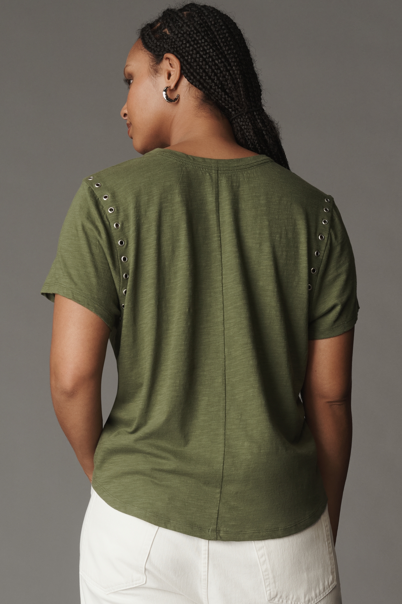 The Bennie Cotton Slub Crew-Neck Grommet Tee by Pilcro