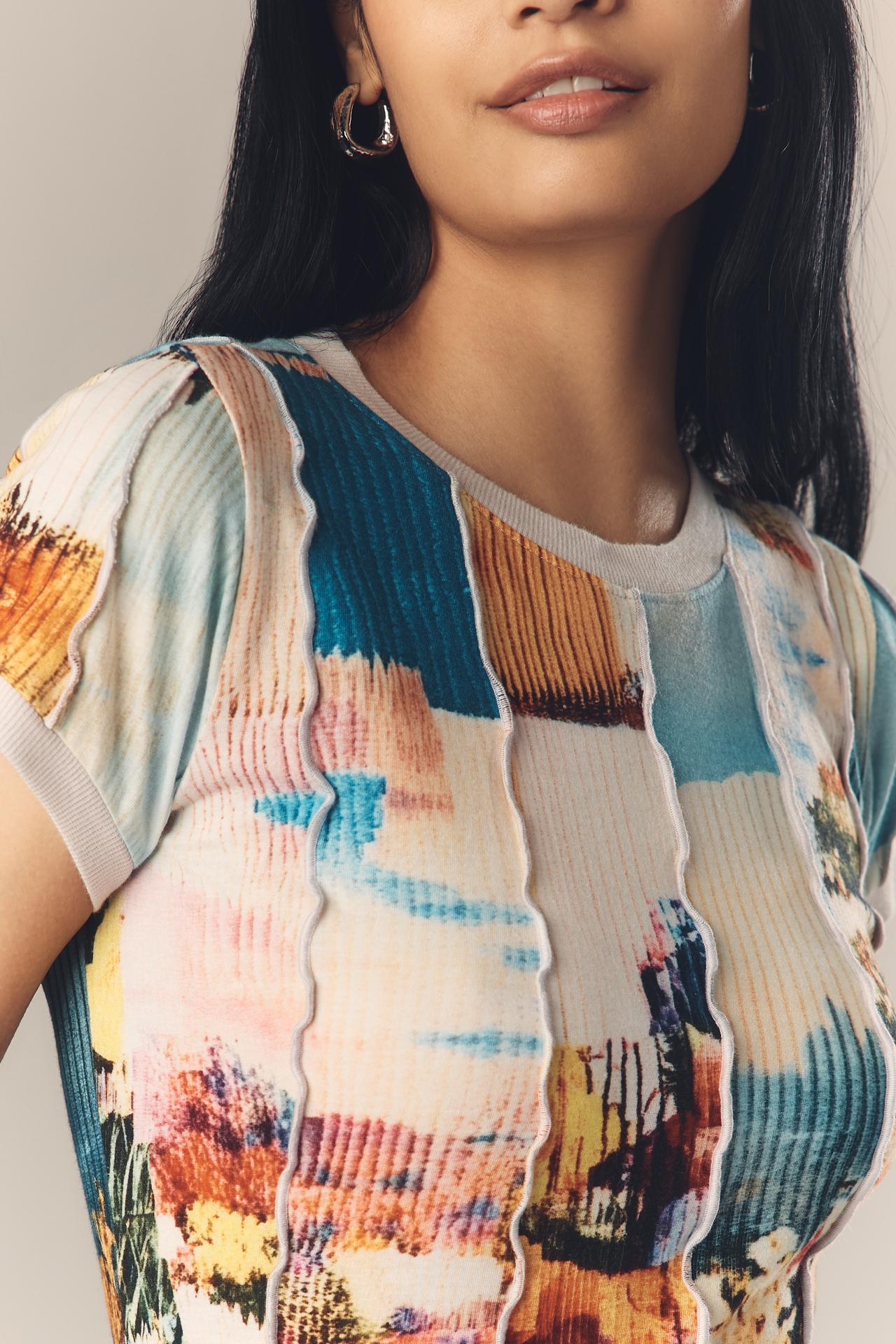 By Anthropologie Mixed-Print Crew-Neck Top