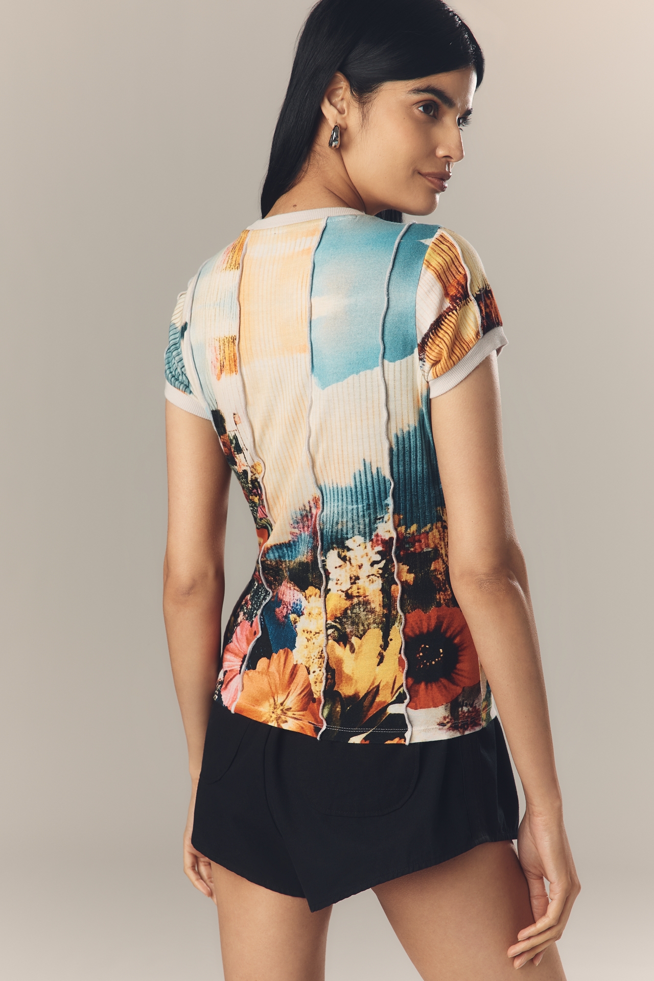By Anthropologie Mixed-Print Crew-Neck Top