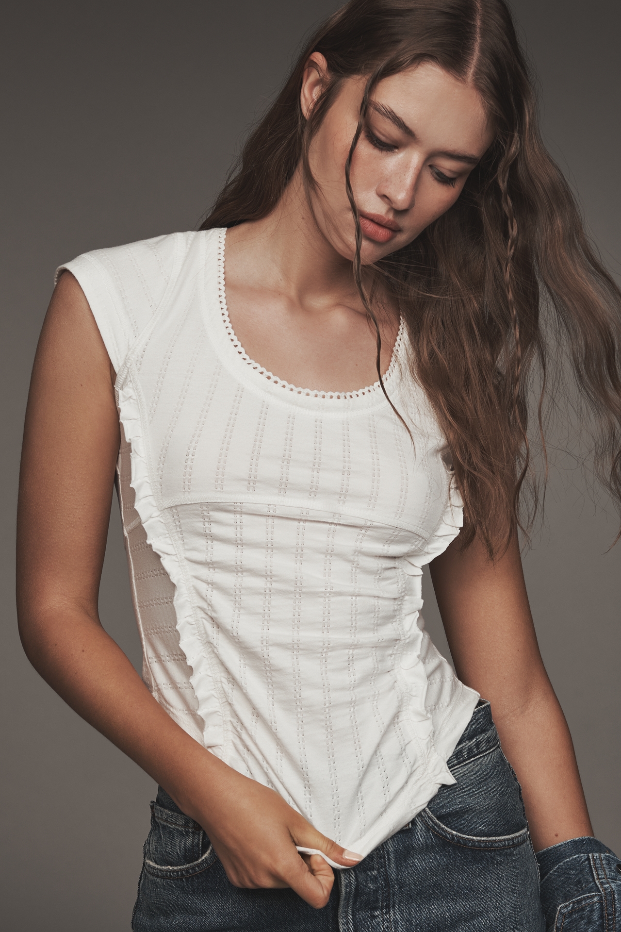 Pilcro Textured Cap-Sleeve Tee