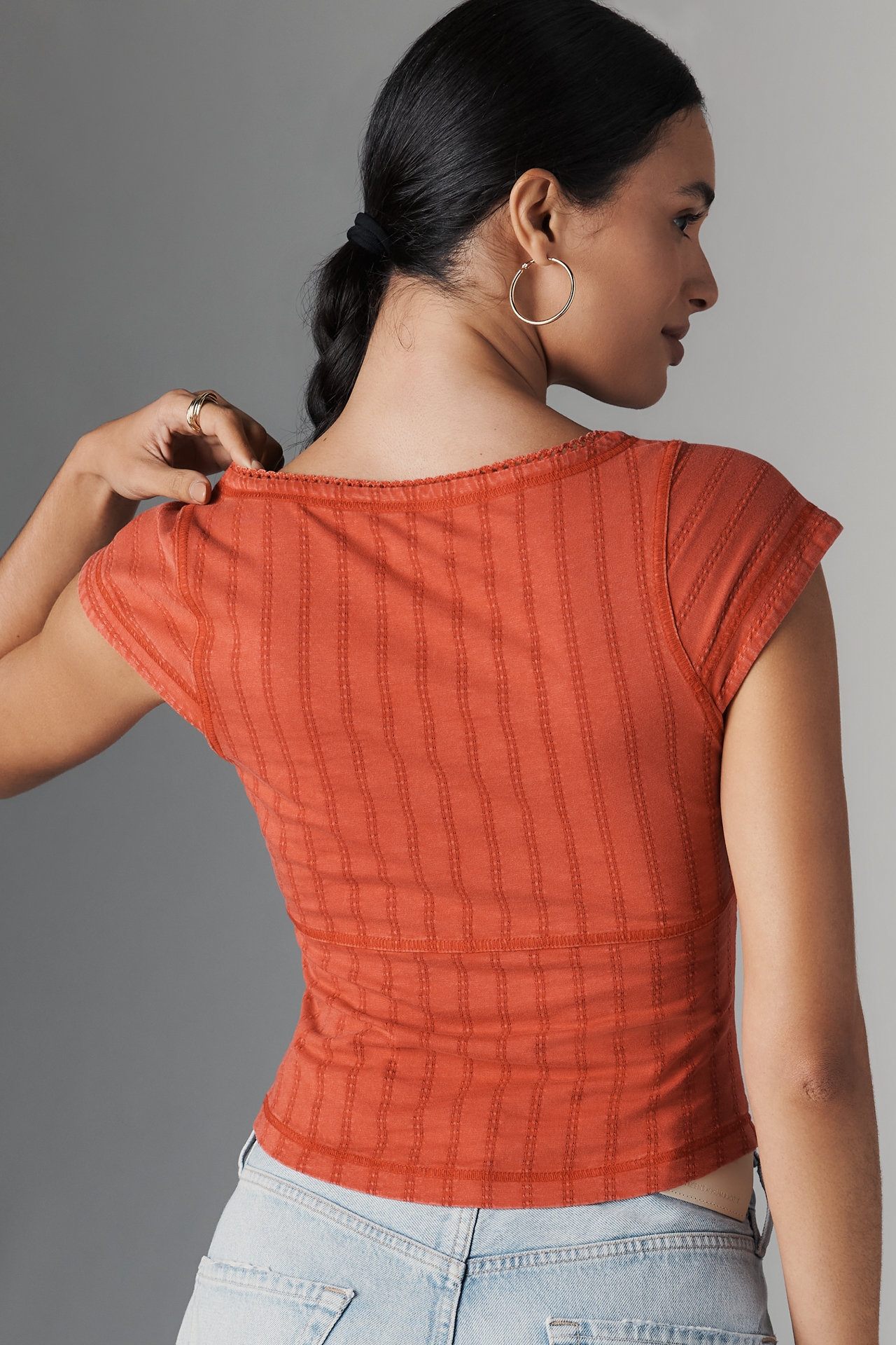 Pilcro Textured Cap-Sleeve Tee