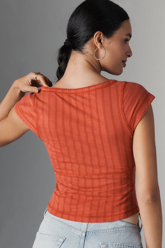 Pilcro Textured Cap-Sleeve Tee