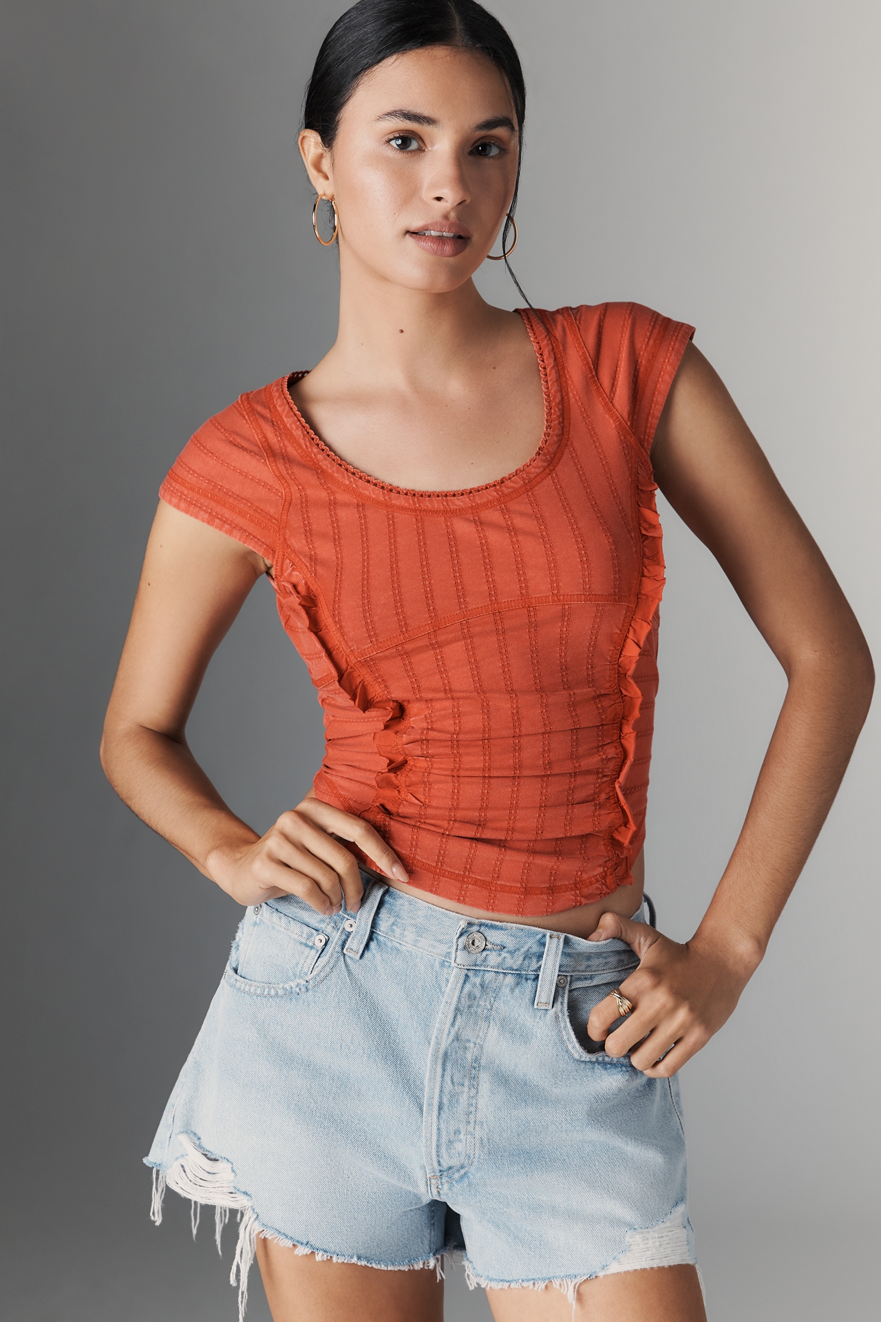 Pilcro Textured Cap-Sleeve Tee