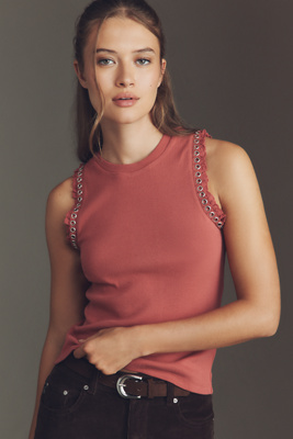 Maeve Grommet Ruffle Tank Top In Red