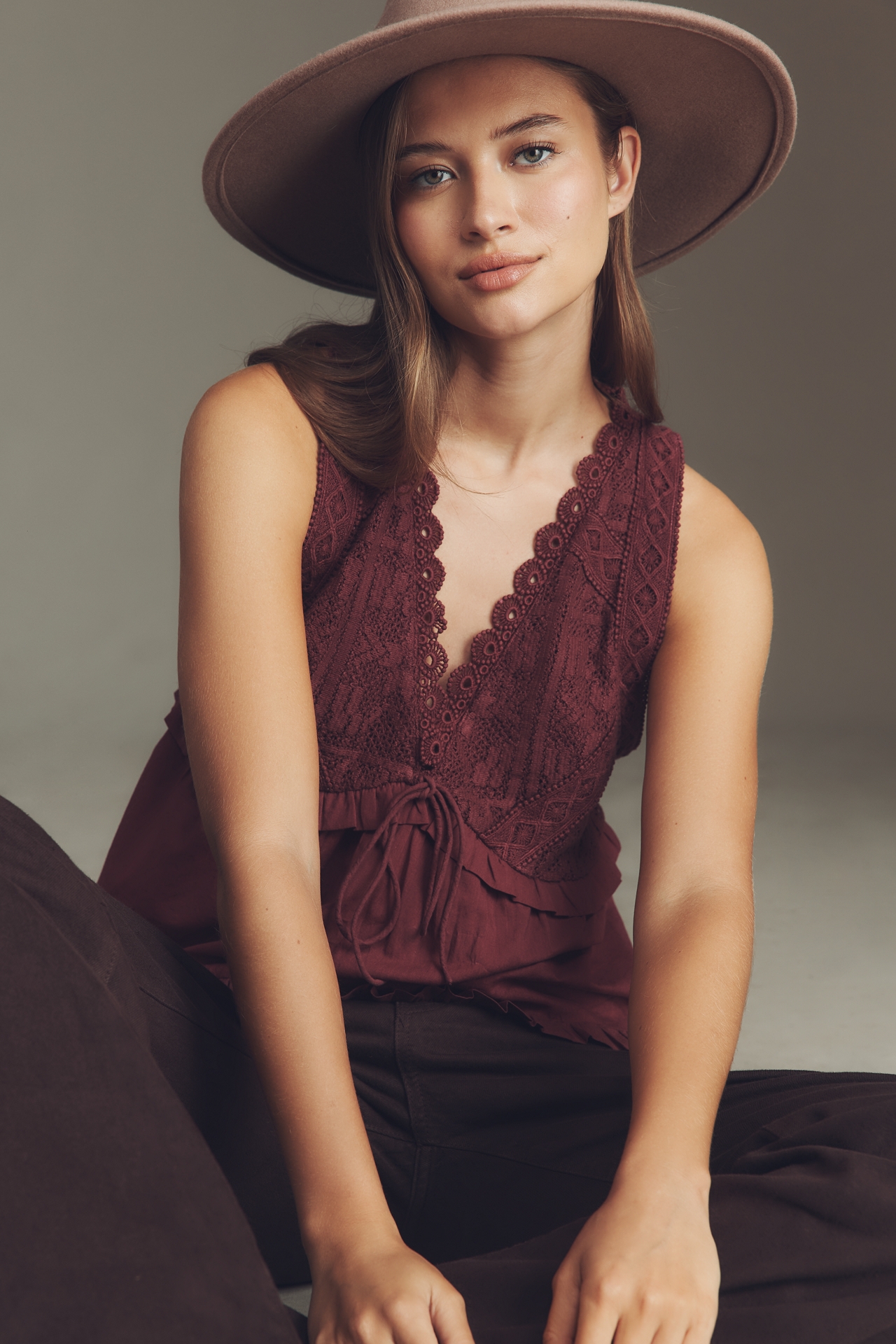 By Anthropologie Crochet Babydoll Tank Top