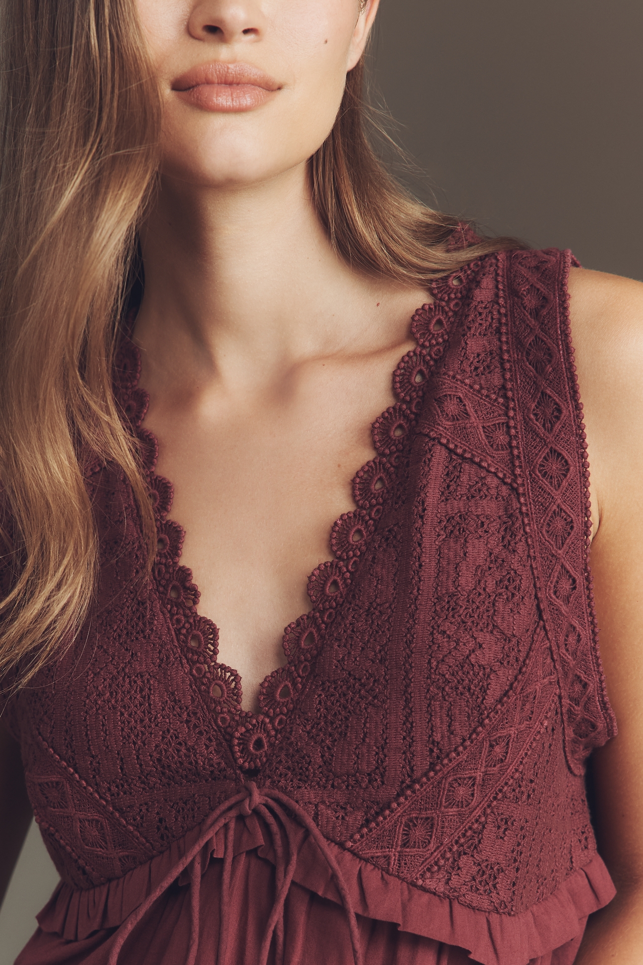 By Anthropologie Crochet Babydoll Tank Top