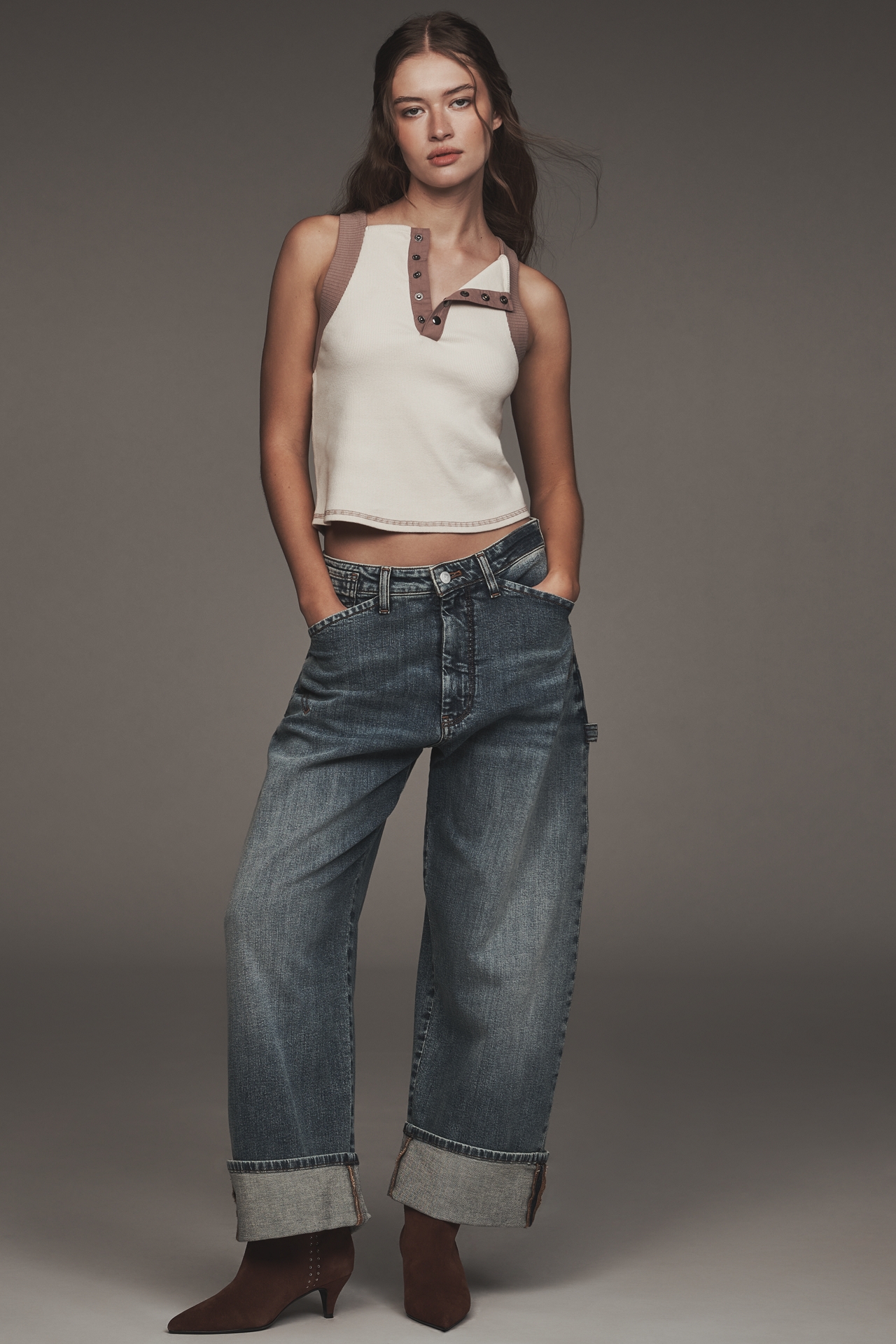 By Anthropologie Colorblock Snap-Front Tank Top