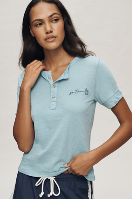 Pilcro Embroidered Icon Henley Tee In Blue