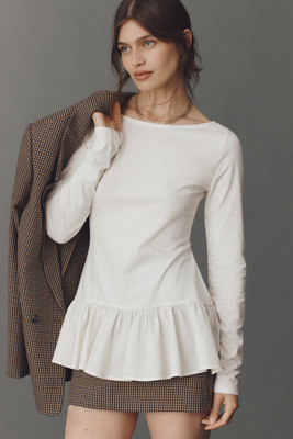 Maeve Long-sleeve Peplum Top In Multi