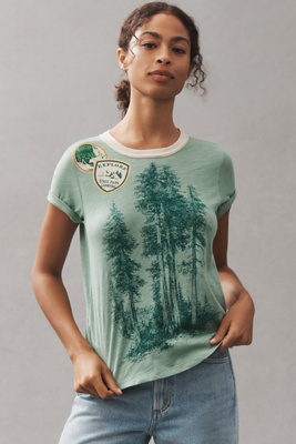 Pilcro Cotton Graphic Ringer Tee In Green