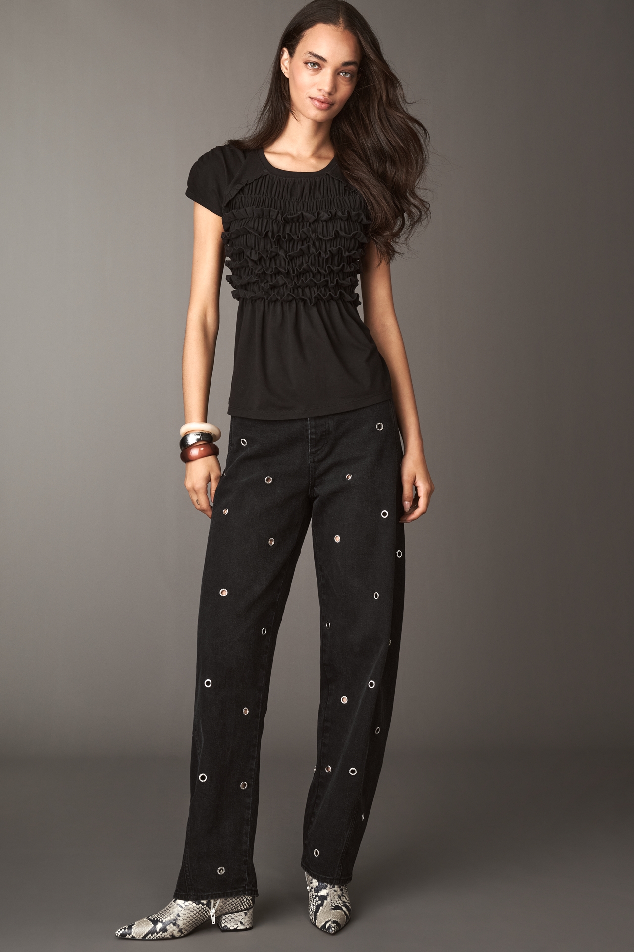 Maeve Smocked Sleeveless Ruffle Top