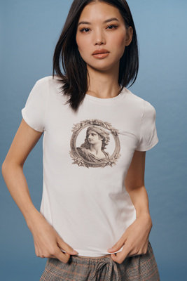 Maeve Classic Fitted Cotton Blend Tee In White