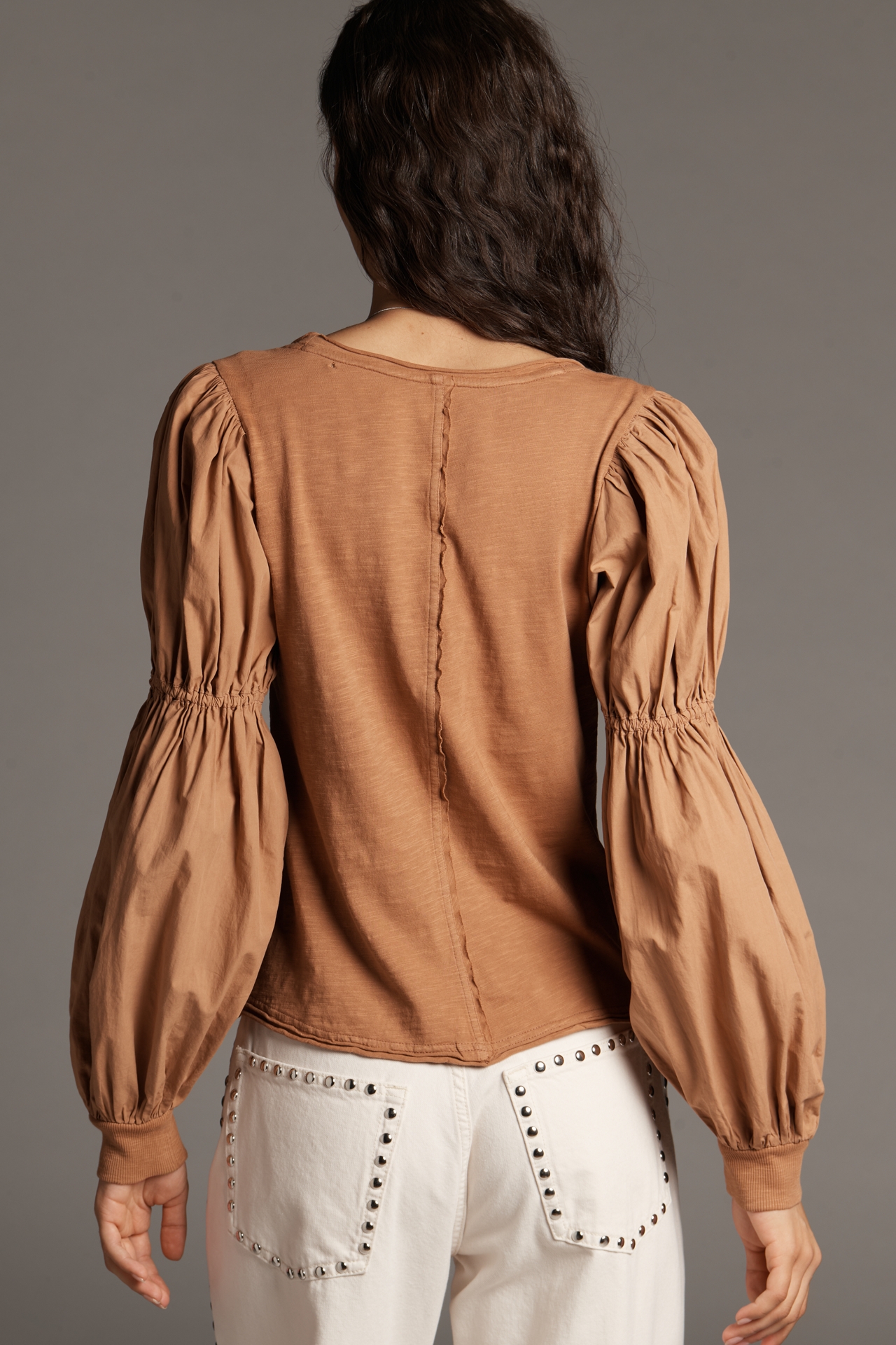 Pilcro Banded Puff-Sleeve Cotton Top