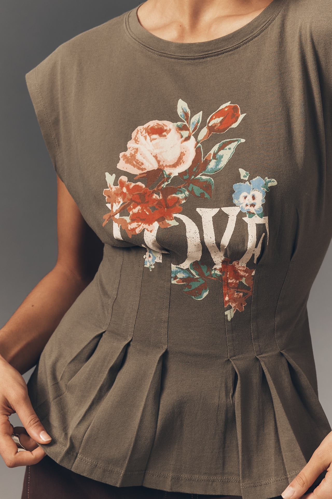 By Anthropologie Graphic Darted Peplum Tee