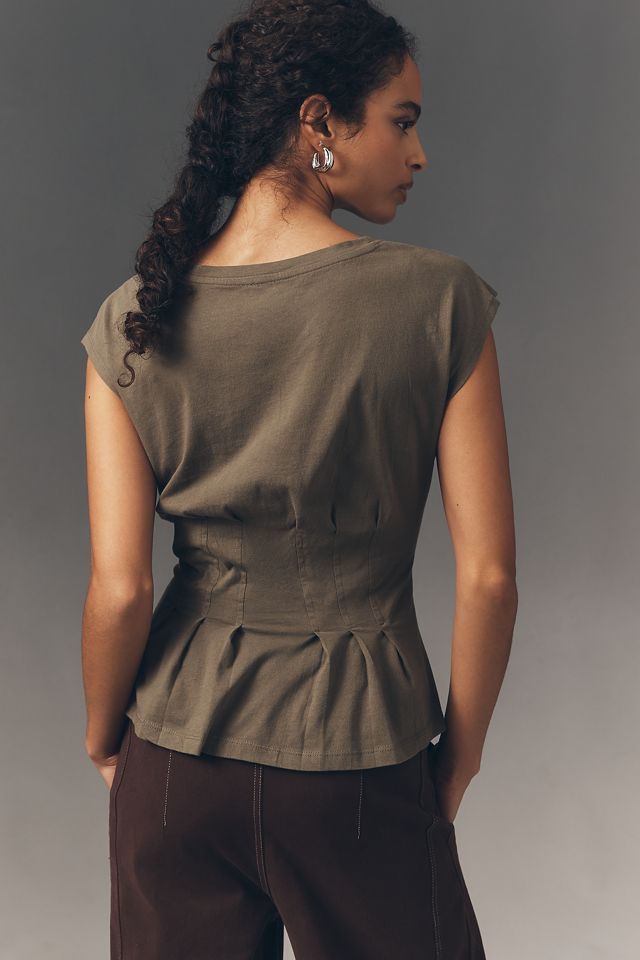 By Anthropologie Graphic Darted Peplum Tee #3