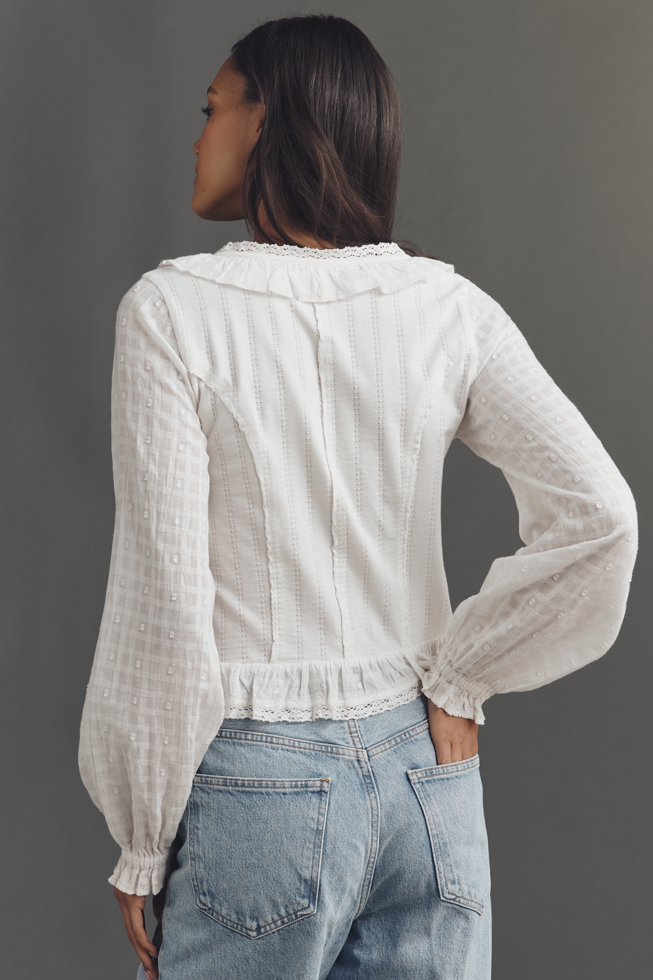 Pilcro Eyelet Ruffle Long-Sleeve Blouse