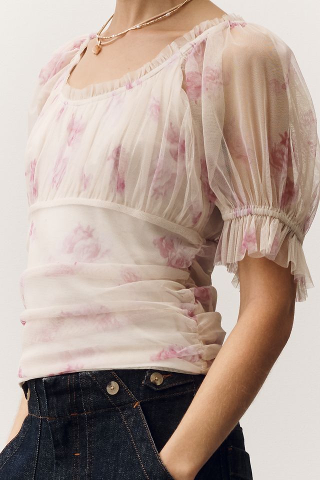By Anthropologie Fitted Tulle Blouse #2