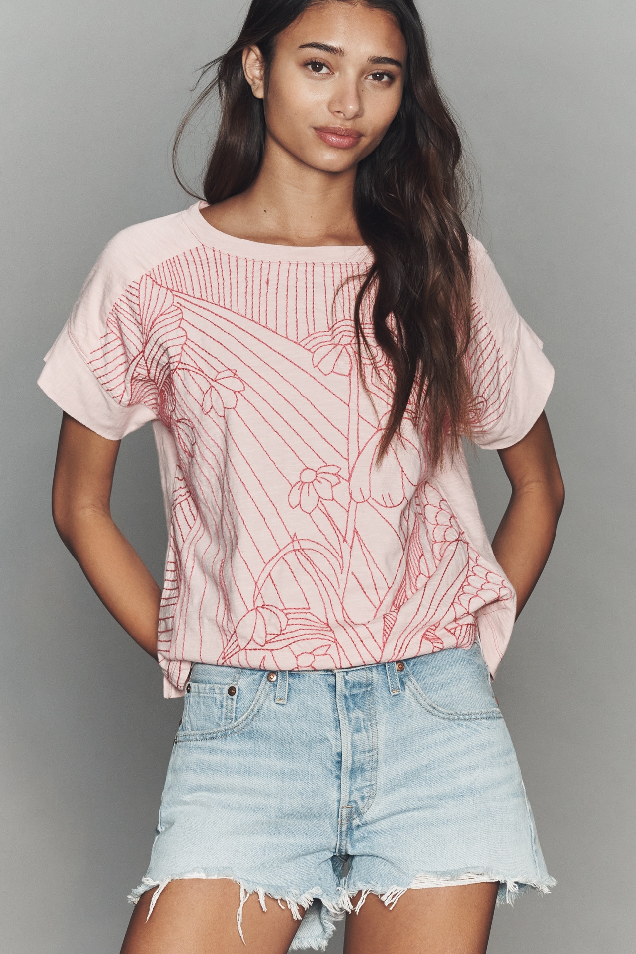 By Anthropologie 100% Cotton Stitched Tee