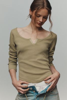 Pilcro Notched Long-Sleeve Tee
