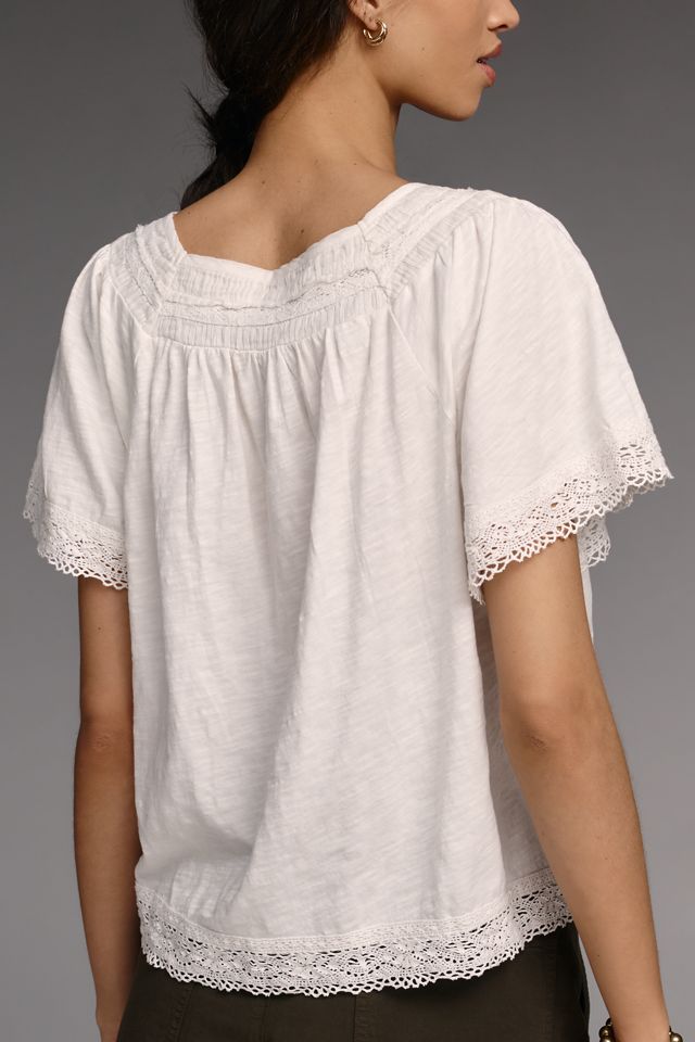 By Anthropologie Lace-Trimmed Short-Sleeve Henley #1