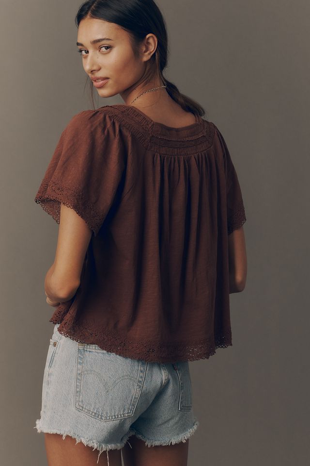 By Anthropologie Lace-Trimmed Short-Sleeve Henley #1