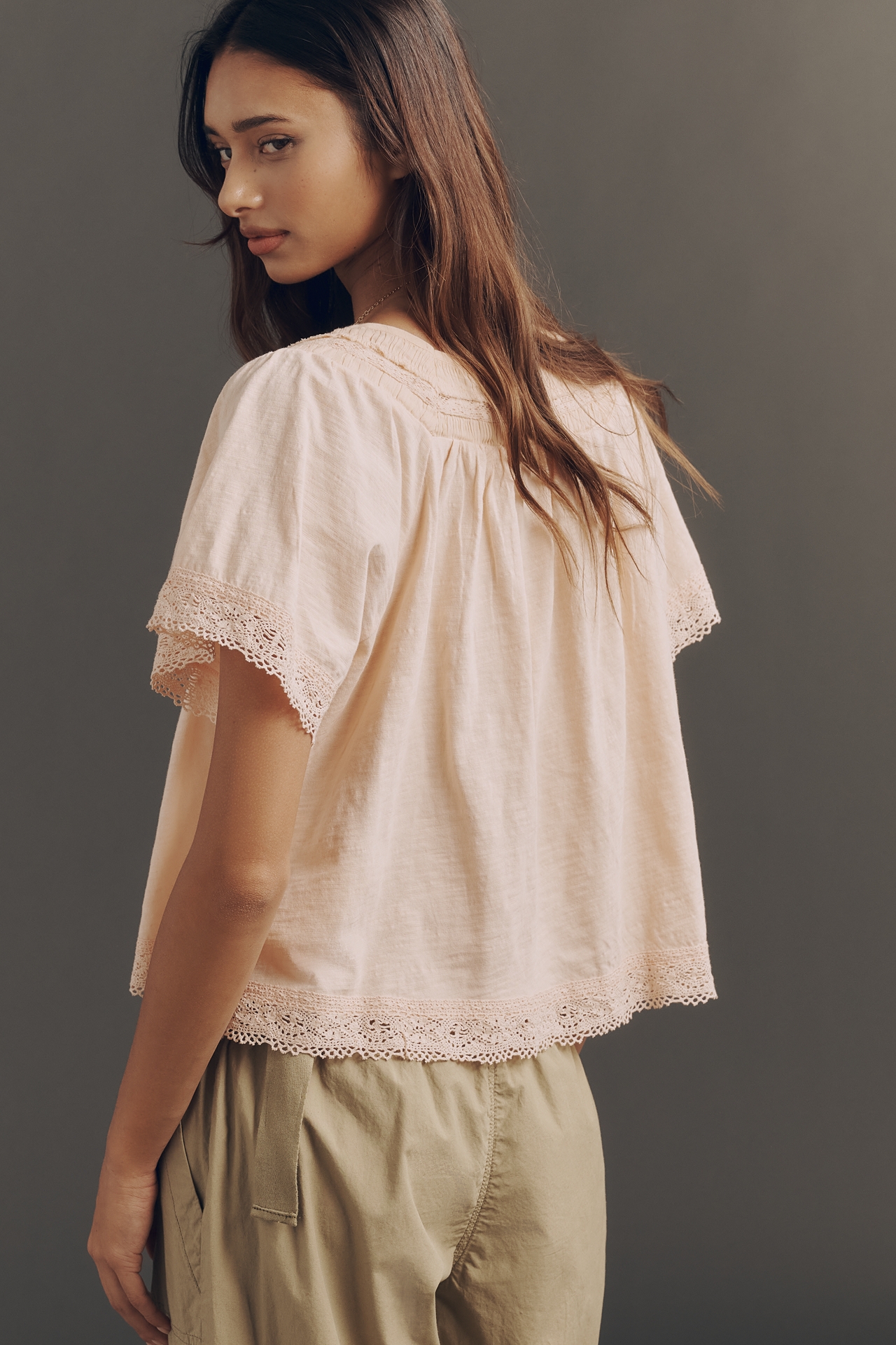 By Anthropologie Lace-Trimmed Short-Sleeve Henley