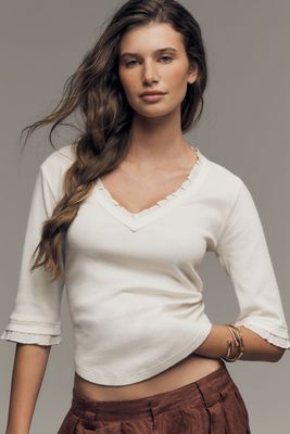 Pilcro Ruffled V-Neck Half-Sleeve Tee