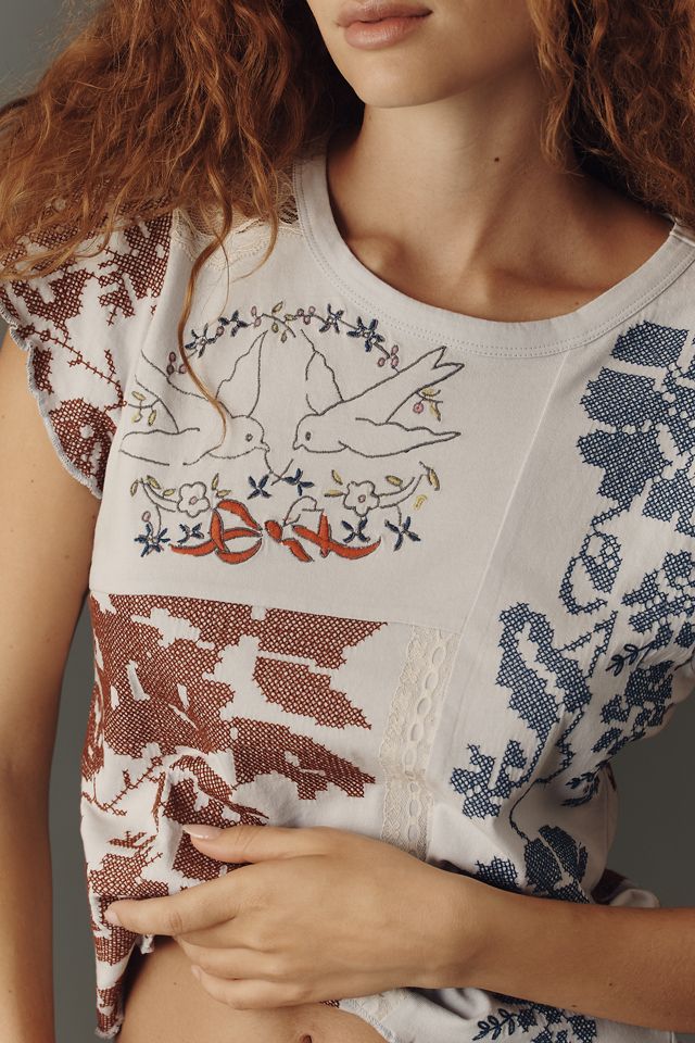 By Anthropologie Embroidered Baby Tee #3