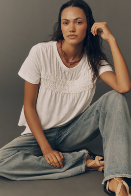 Pilcro Short-Sleeve Smocked Tee
