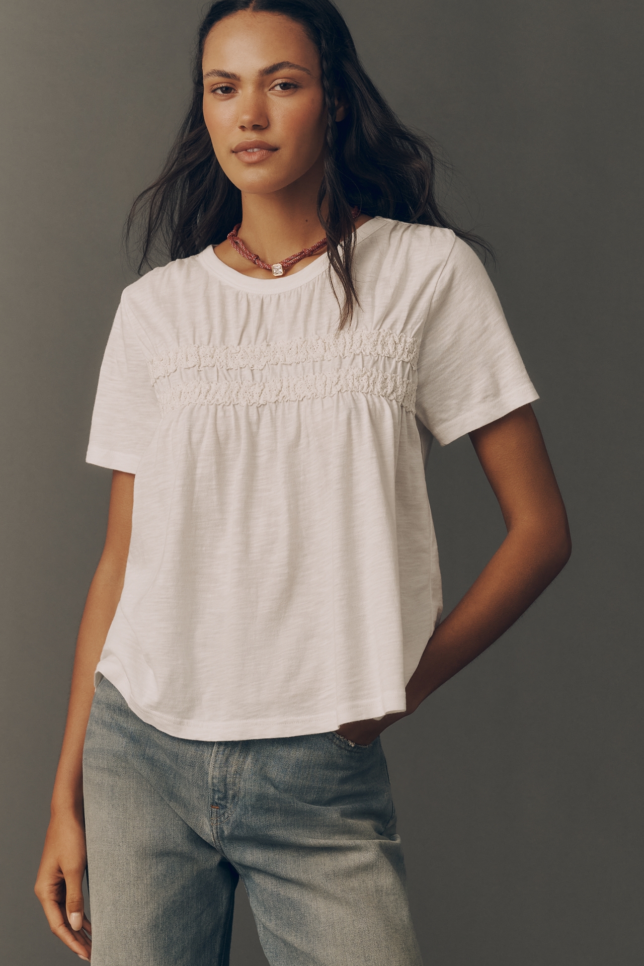 Pilcro Short-Sleeve Smocked Tee