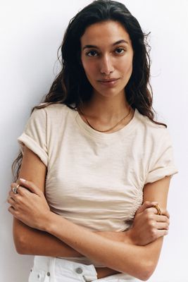 Pilcro Bennie Cotton Ruched Crew Neck Tee