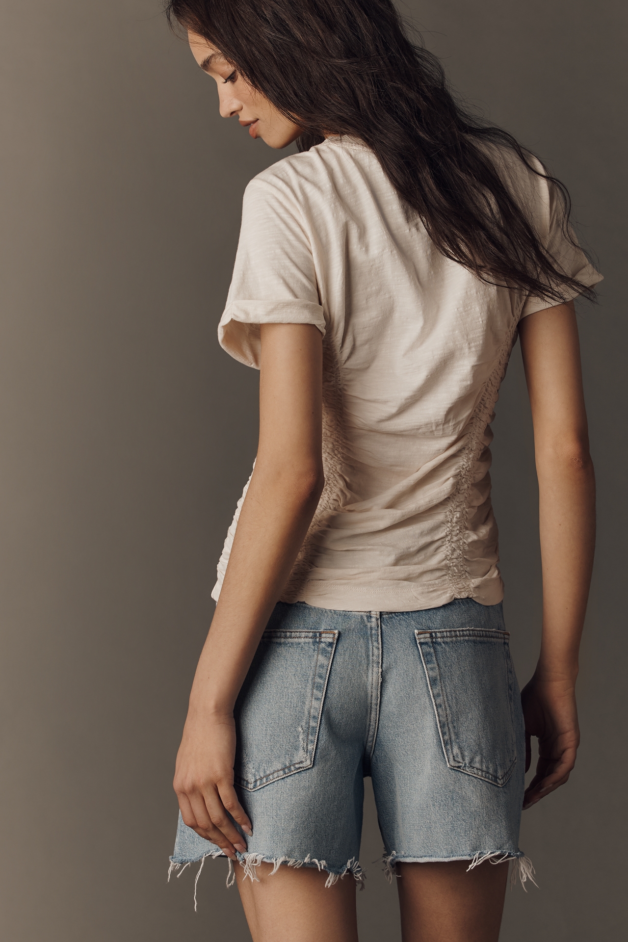 Bennie Ruched Crew-Neck Tee by Pilcro