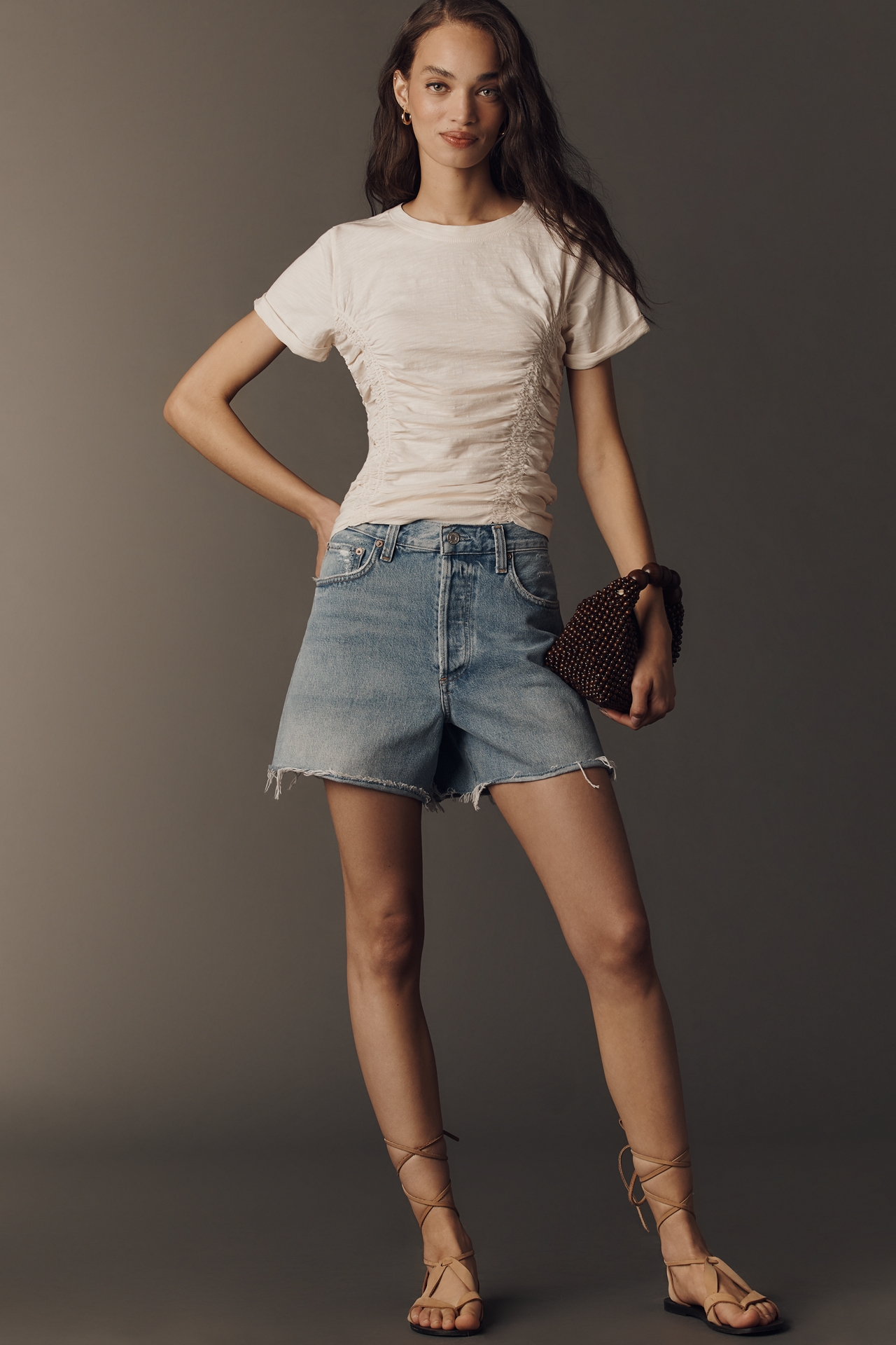 Bennie Ruched Crew-Neck Tee by Pilcro