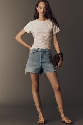 Das Bennie Slim Rundhals Baumwoll-Slub T-Shirt von Pilcro: Geraffte Edition