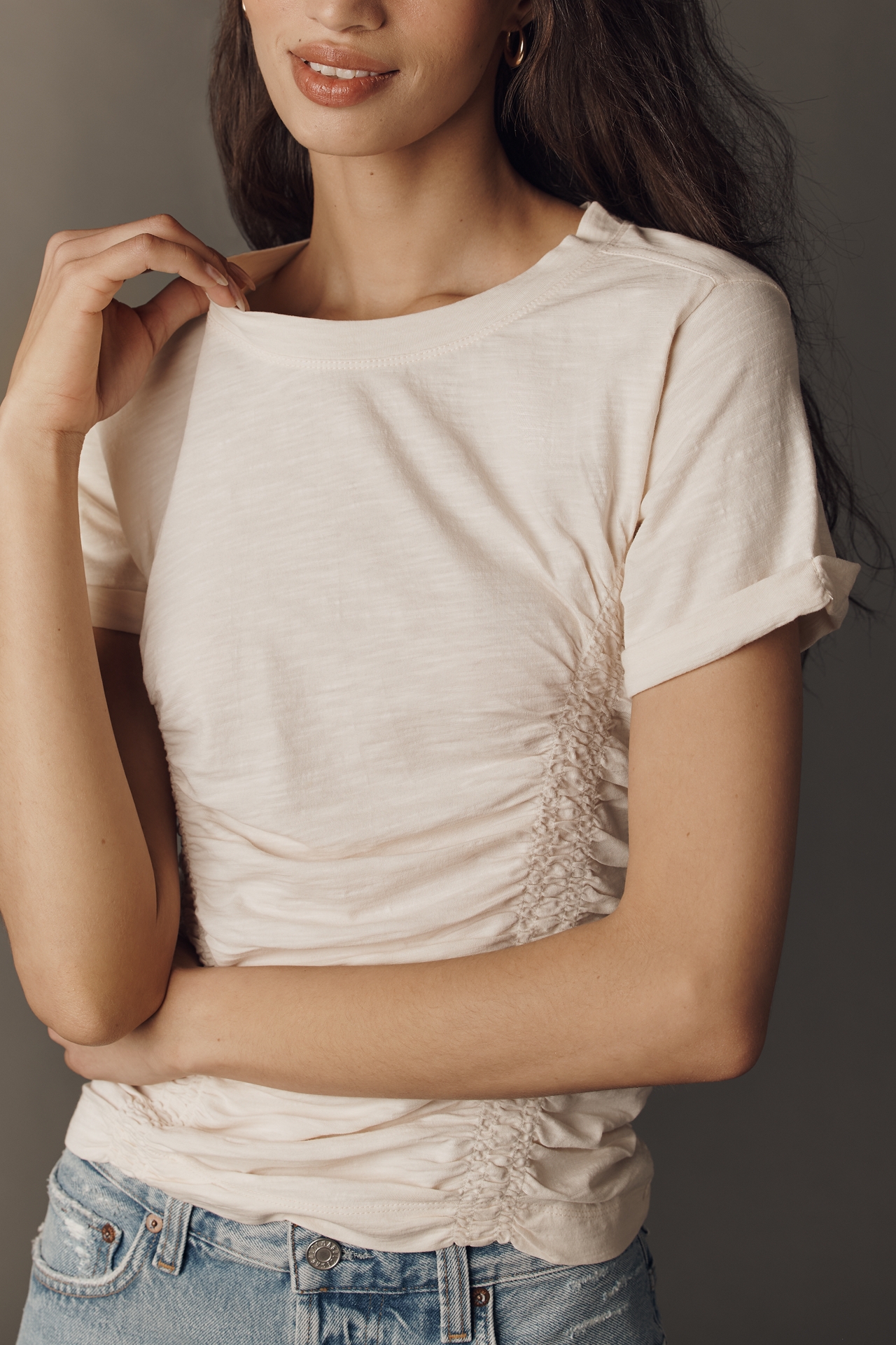Bennie Ruched Crew-Neck Tee by Pilcro